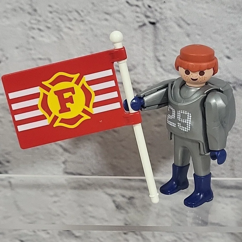 Playmobil People Figures Firefighters Fire Dept Flag Dalmatian Construction Cone